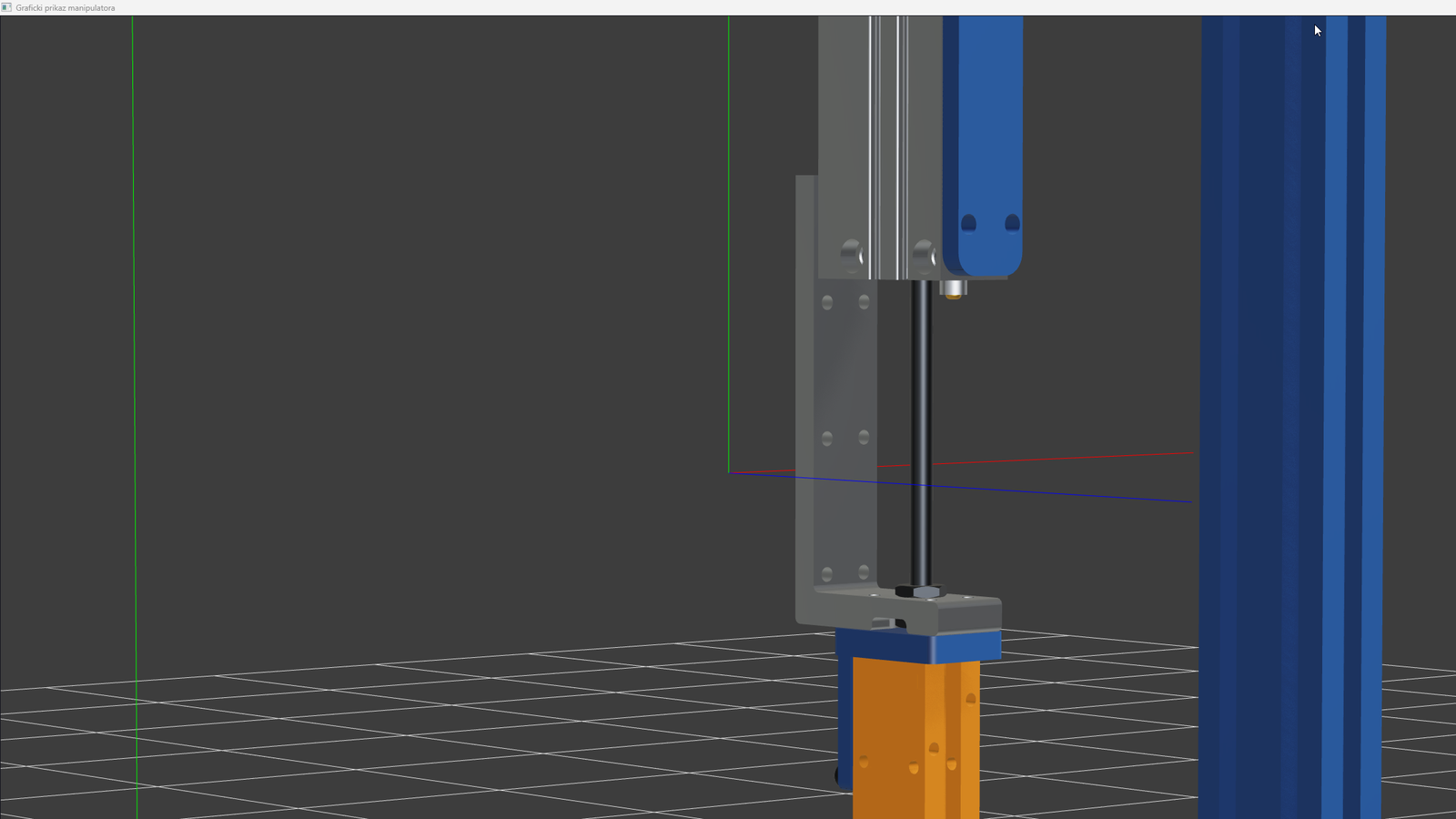 Graphics Engine close-up of the manipulator end effector and vertical actuator.