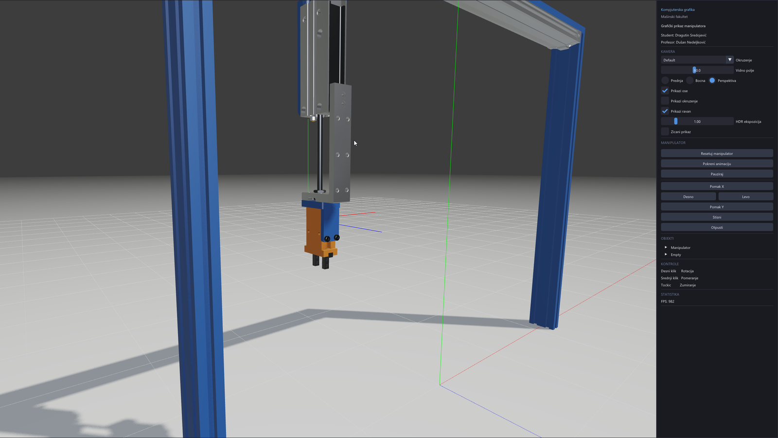 Graphics Engine manipulator demo with the control panel, object hierarchy and material controls visible.