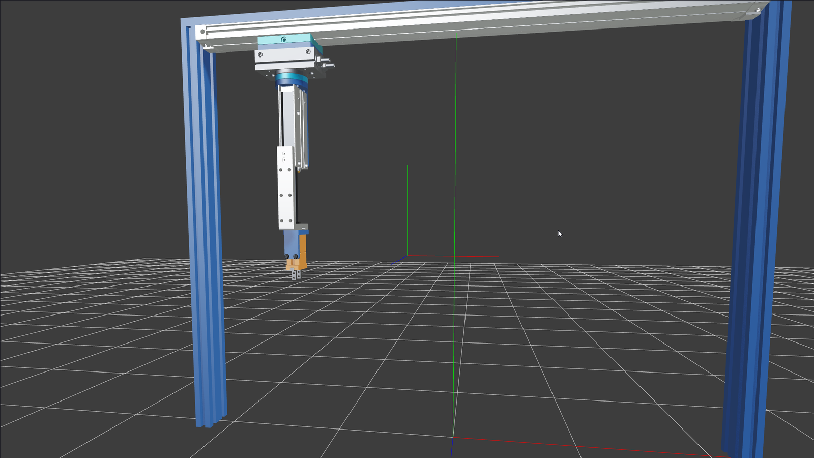 Graphics Engine manipulator demo showing the full gantry frame over a 3D grid.