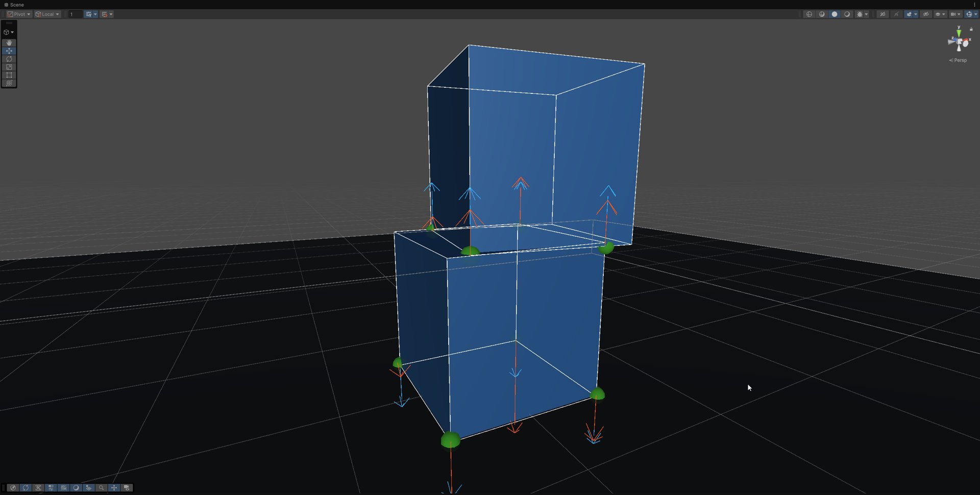Close-up of two stacked boxes in the Impulse engine with contact points and normal arrows visualized.